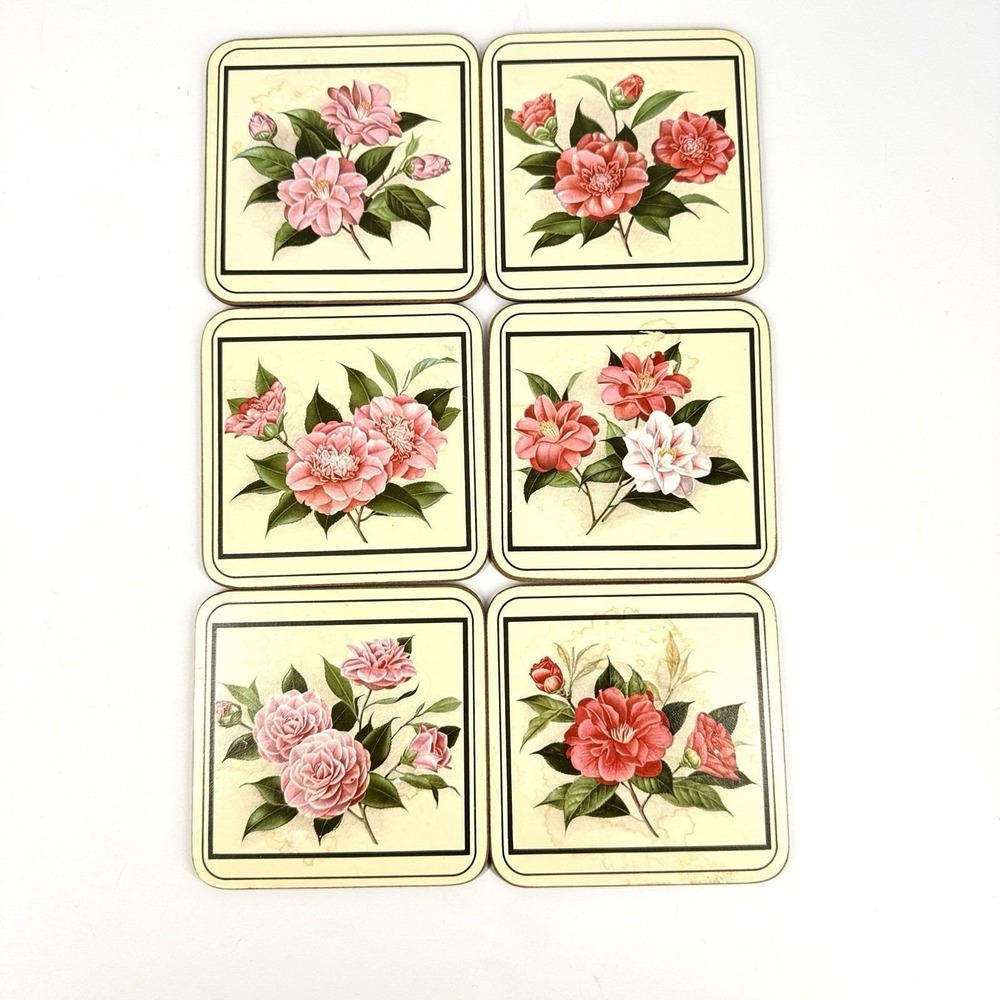 Floral Cork Backed Drink Coasters Set of 6 Assorted Flower Designs